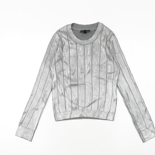 Topshop Womens Silver Round Neck Acrylic Pullover Jumper Size 8