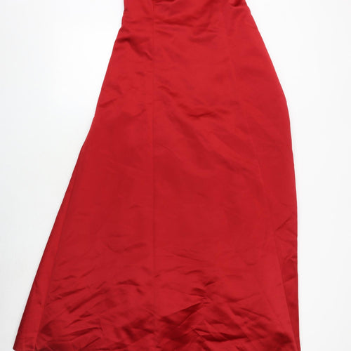 Debut Womens Red Polyester Ball Gown Size 10 Off the Shoulder Zip