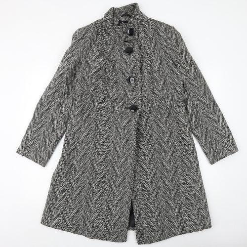 Debenhams Womens Black Geometric Jacket Coat Size 12 Button