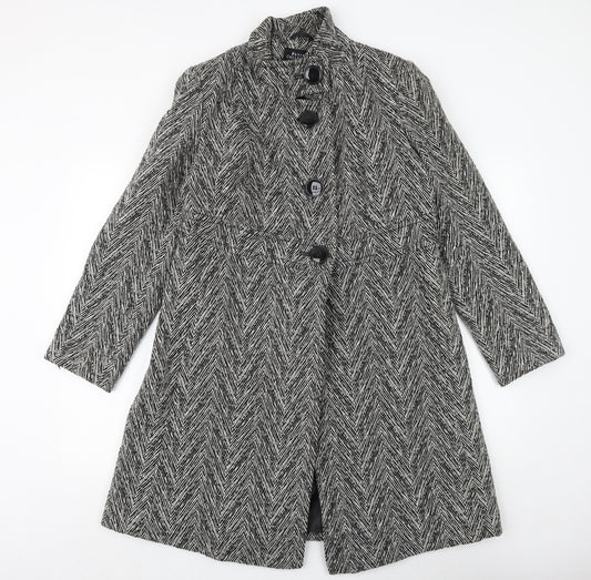 Debenhams Womens Black Geometric Jacket Coat Size 12 Button