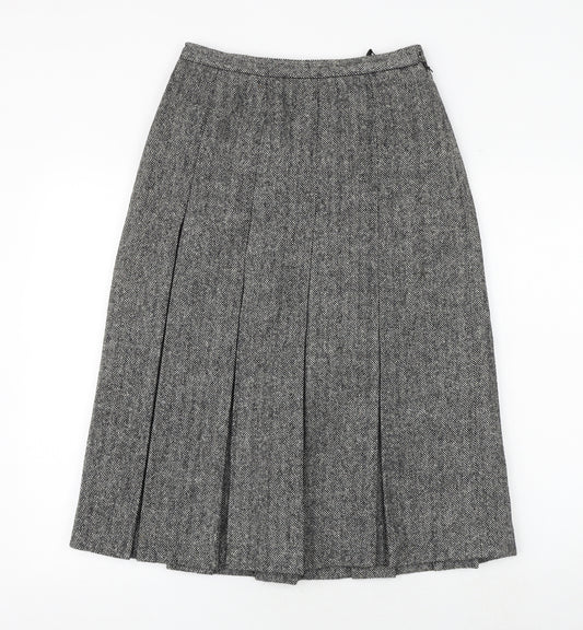 Windsmoor Womens Black Herringbone Wool Pleated Skirt Size 12 Zip