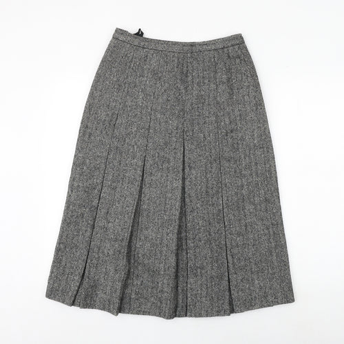 Windsmoor Womens Black Herringbone Wool Pleated Skirt Size 12 Zip
