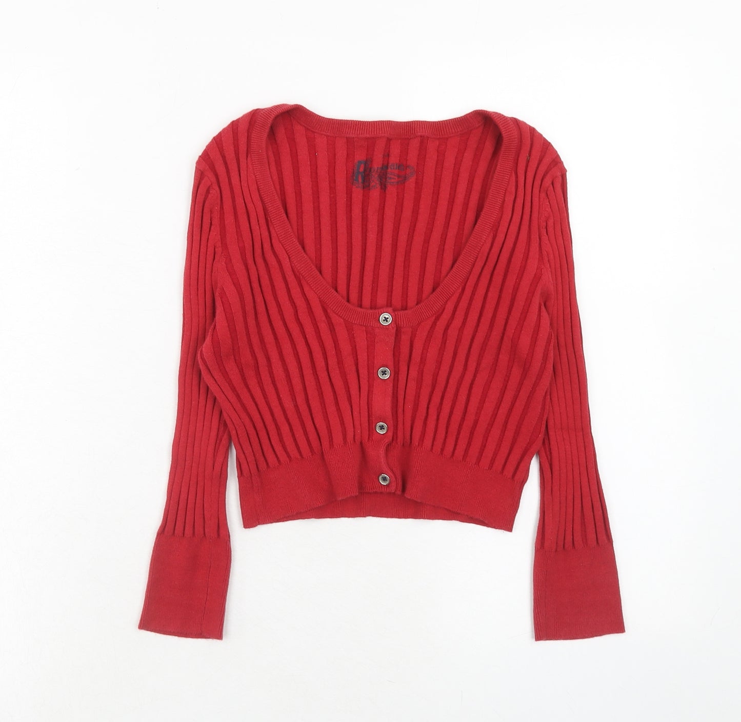 River Island Womens Red Scoop Neck Cotton Cardigan Jumper Size 12