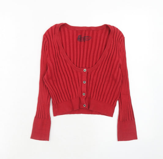 River Island Womens Red Scoop Neck Cotton Cardigan Jumper Size 12