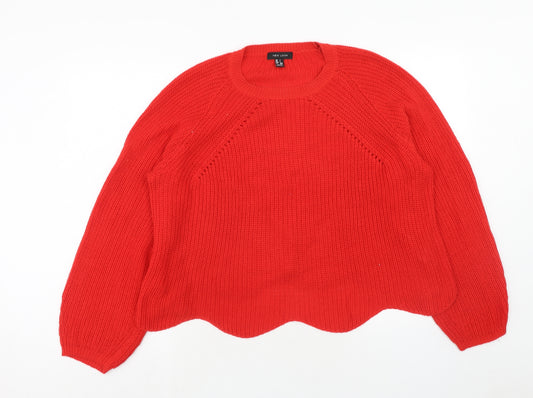 New Look Womens Red Round Neck Acrylic Pullover Jumper Size L