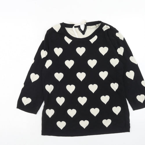 NEXT Womens Black Round Neck Geometric Cotton Pullover Jumper Size 10 - Heart Pattern