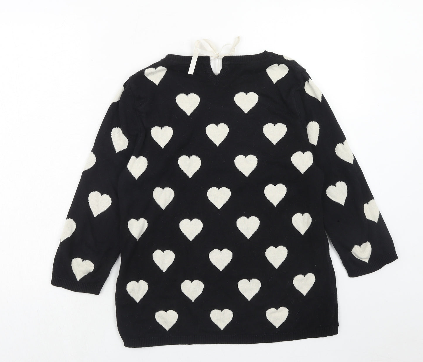 NEXT Womens Black Round Neck Geometric Cotton Pullover Jumper Size 10 - Heart Pattern