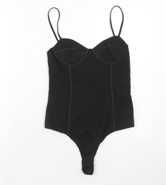 Zara Womens Black Polyester Bodysuit One-Piece Size S Zip - Contrast Stitching