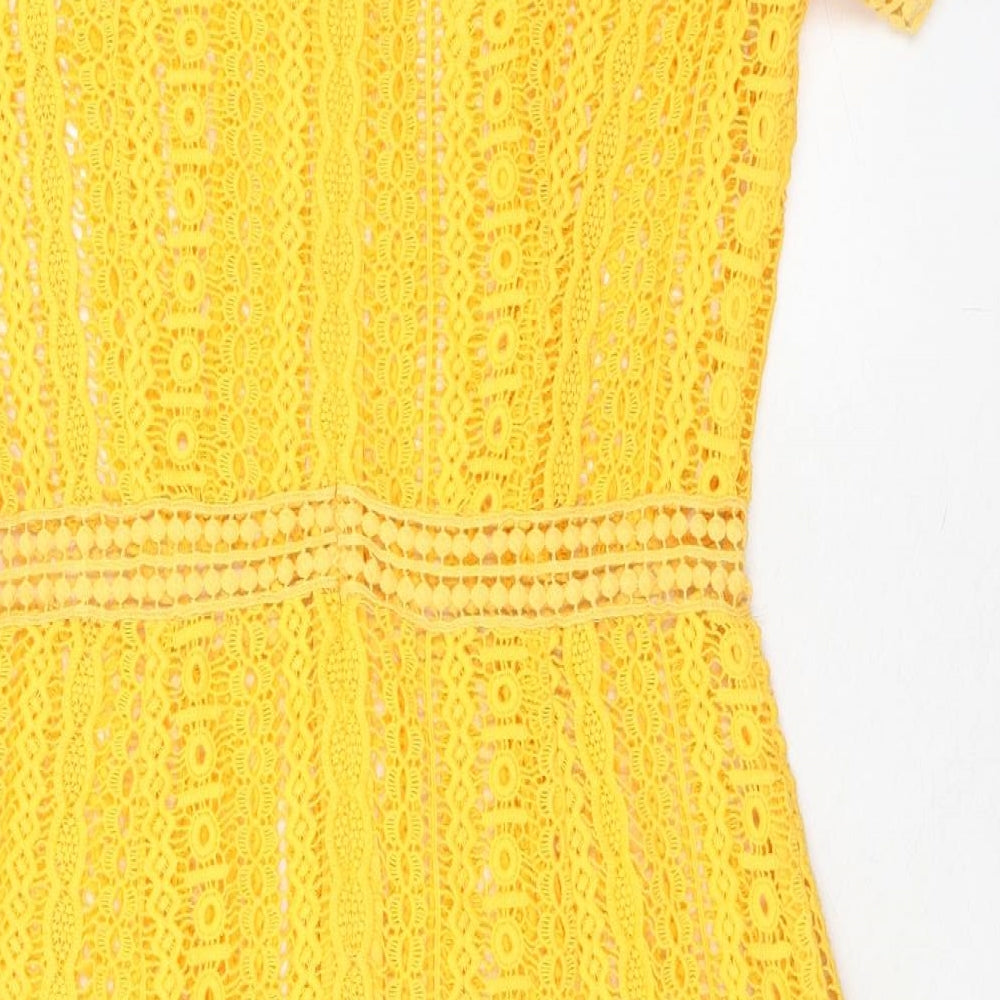 Michael Kors Womens Yellow Geometric Acrylic A-Line Size M Round Neck Zip
