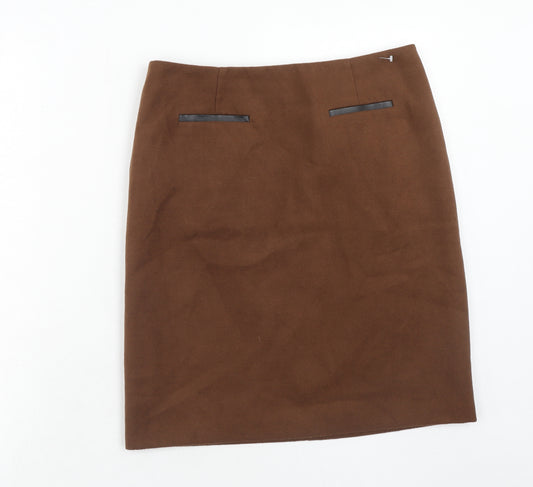 Marks and Spencer Womens Brown Polyester A-Line Skirt Size 10 Zip