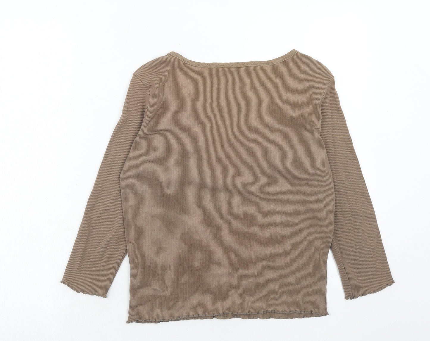 Monsoon Womens Brown Cotton Basic T-Shirt Size 14 Scoop Neck