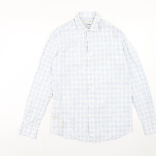 Massimo Dutti Mens Blue Plaid Cotton Button-Up Size M Collared Button