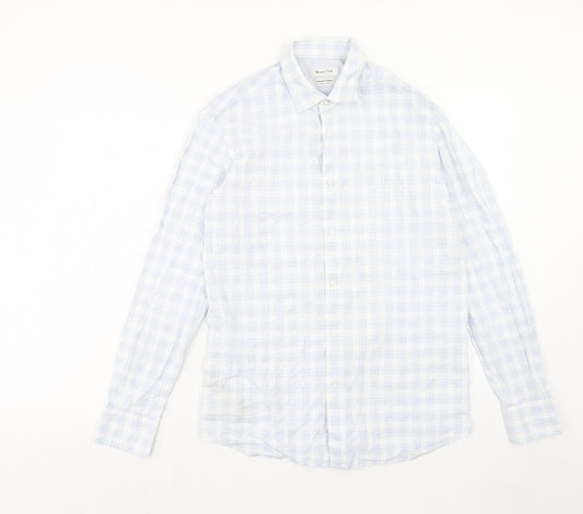 Massimo Dutti Mens Blue Plaid Cotton Button-Up Size M Collared Button