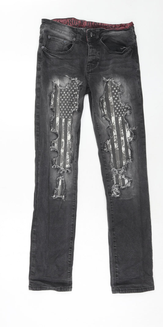 Rock Rebel Mens Grey Floral Cotton Skinny Jeans Size 28 in L32 in Regular Zip