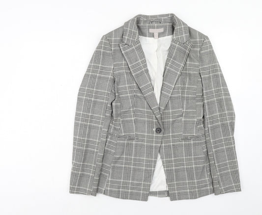 H&M Womens Grey Plaid Polyester Jacket Blazer Size 6