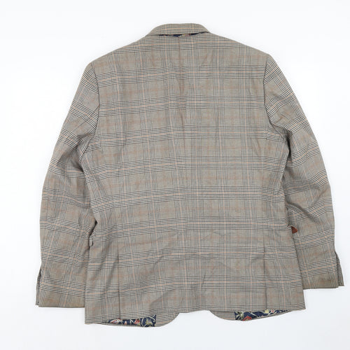 NEXT Mens Brown Plaid Polyester Jacket Blazer Size 44 Regular