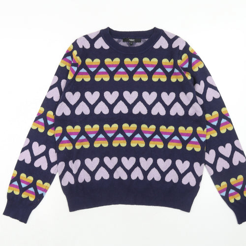 NEXT Womens Blue Round Neck Geometric Polyester Pullover Jumper Size M - Heart Print