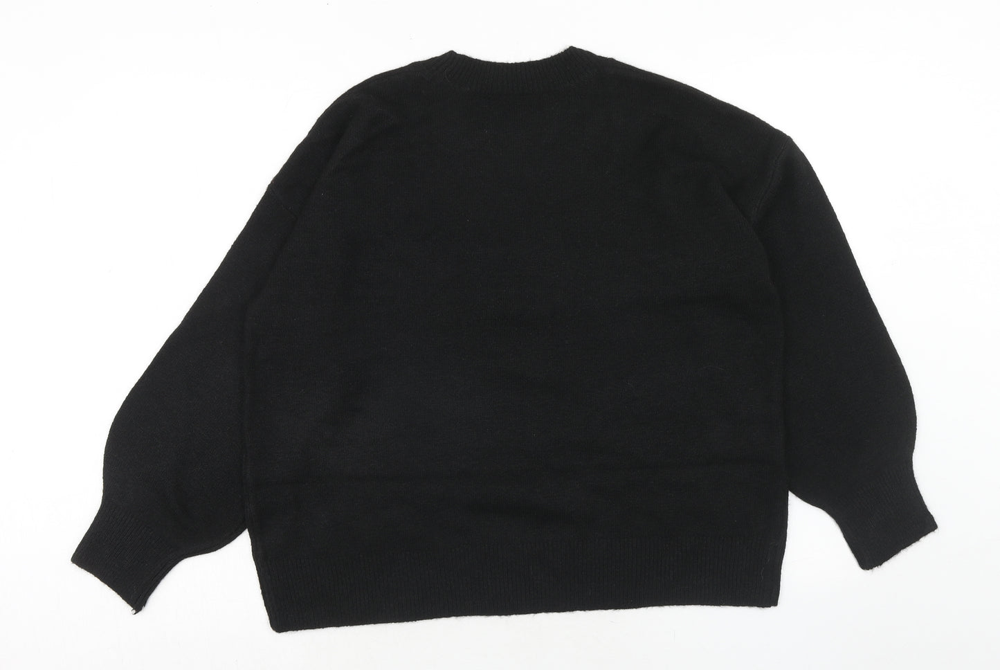 Marks and Spencer Womens Black Crew Neck Acrylic Pullover Jumper Size L - Ho Ho Ho Christmas