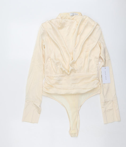 Ei8th Hóur Womens Beige Polyester Bodysuit One-Piece Size 10 Snap - Pleated Detail