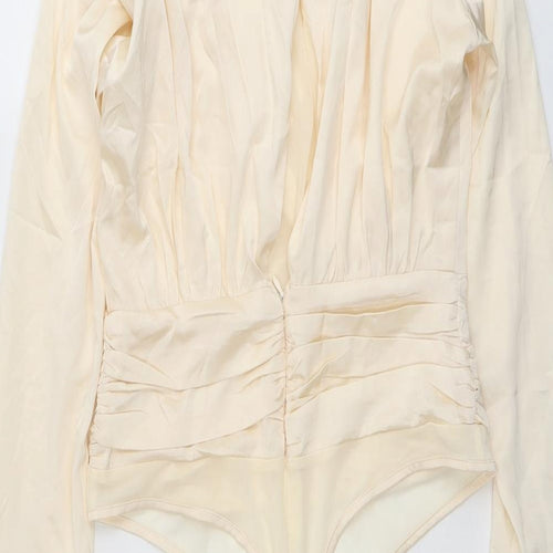Ei8th Hóur Womens Beige Polyester Bodysuit One-Piece Size 10 Snap - Pleated Detail