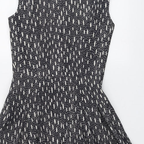 Zara Womens Blue Geometric Polyester Skater Dress Size M Boat Neck Zip