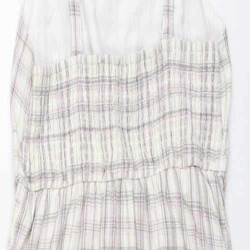 Hollister Womens Multicoloured Plaid Cotton Mini Size L Square Neck Pullover - Tie Strap Detail