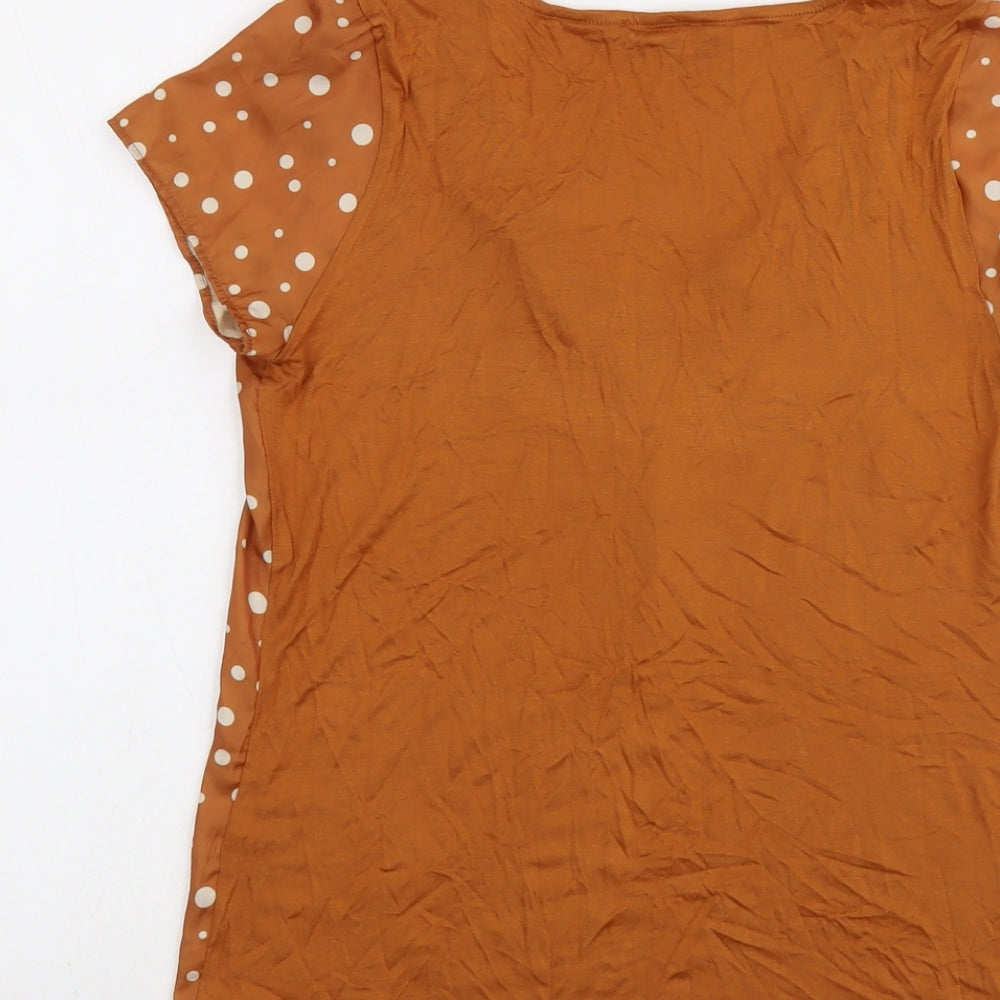 ORSAY Womens Brown Polka Dot Polyester Basic T-Shirt Size S Scoop Neck