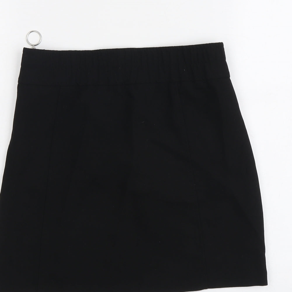 Bershka Womens Black Polyester A-Line Skirt Size S Zip