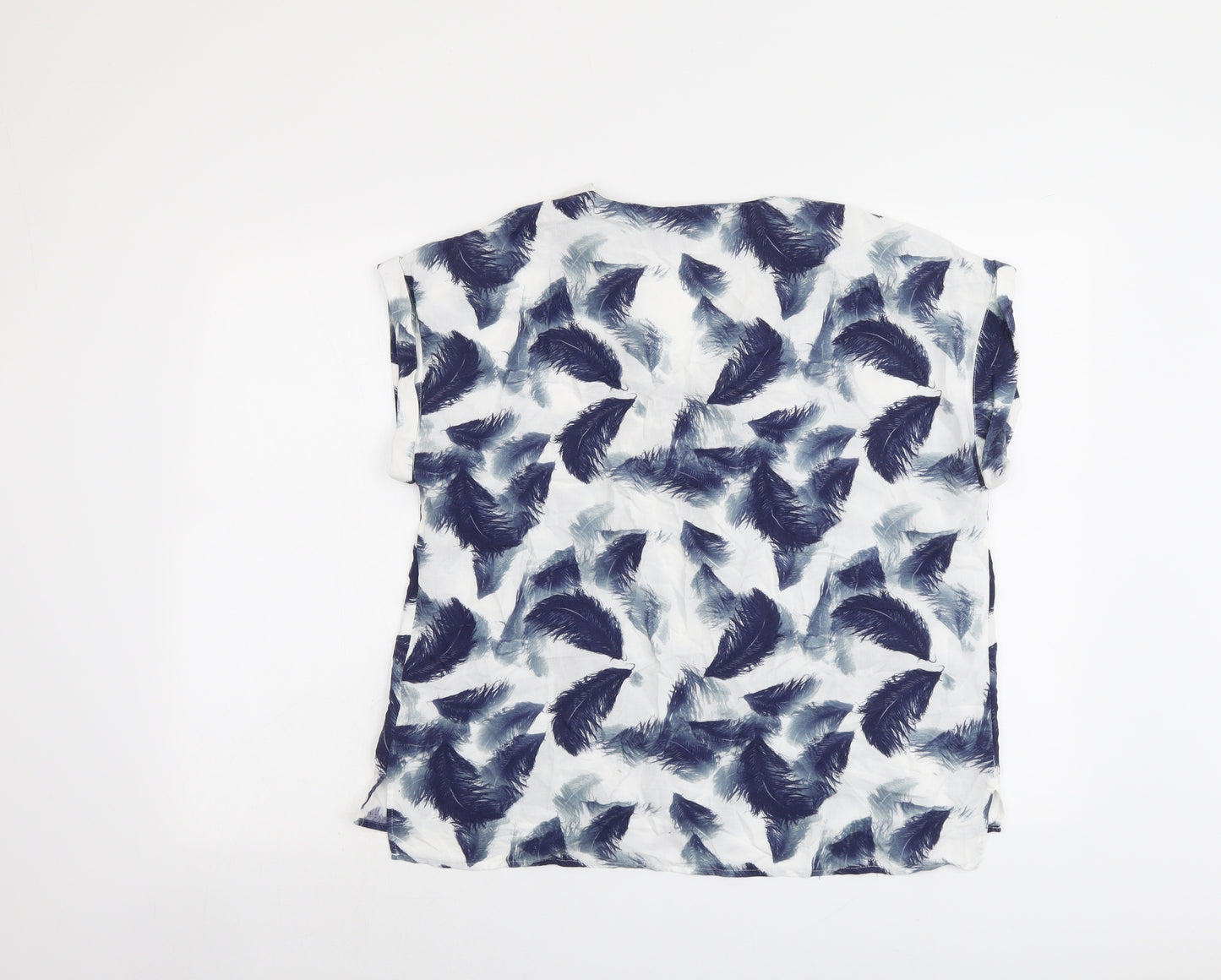 Phase Eight Womens Blue Geometric Viscose Basic T-Shirt Size 14 V-Neck - Feather Print