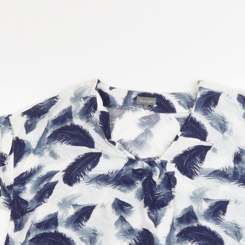 Phase Eight Womens Blue Geometric Viscose Basic T-Shirt Size 14 V-Neck - Feather Print