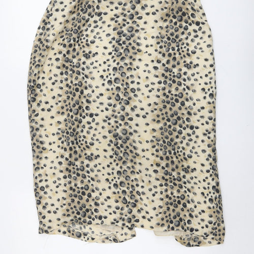 FRANK WALDER Womens Beige Animal Print Viscose A-Line Skirt Size 16 Zip - Cheetah Pattern
