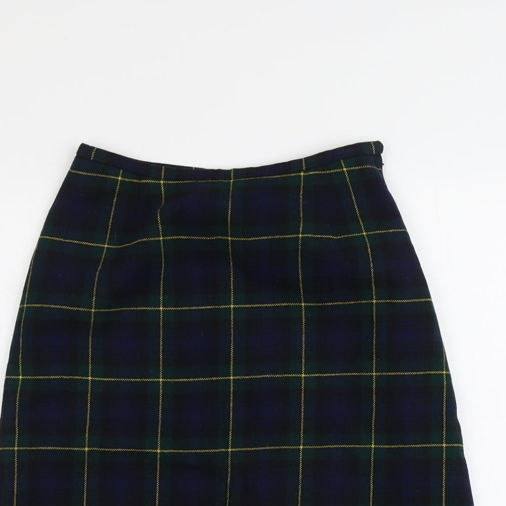 Pringle Womens Green Plaid Wool A-Line Skirt Size 28 in Zip