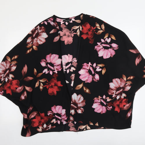 New Look Womens Black Floral Polyester Kimono Blouse Size 16 V-Neck