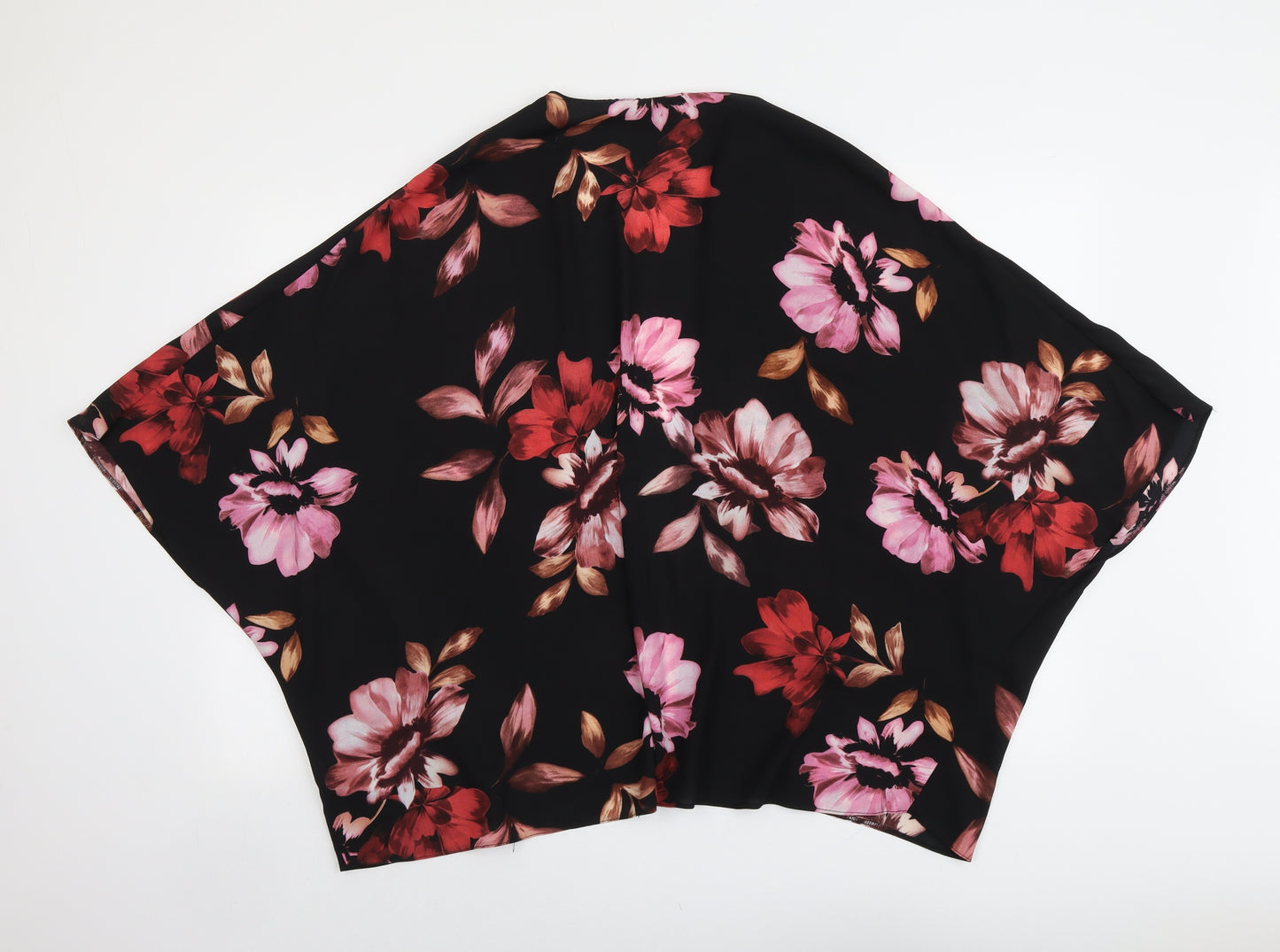 New Look Womens Black Floral Polyester Kimono Blouse Size 16 V-Neck