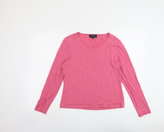 Viyella Womens Pink Striped Viscose Basic T-Shirt Size M Round Neck
