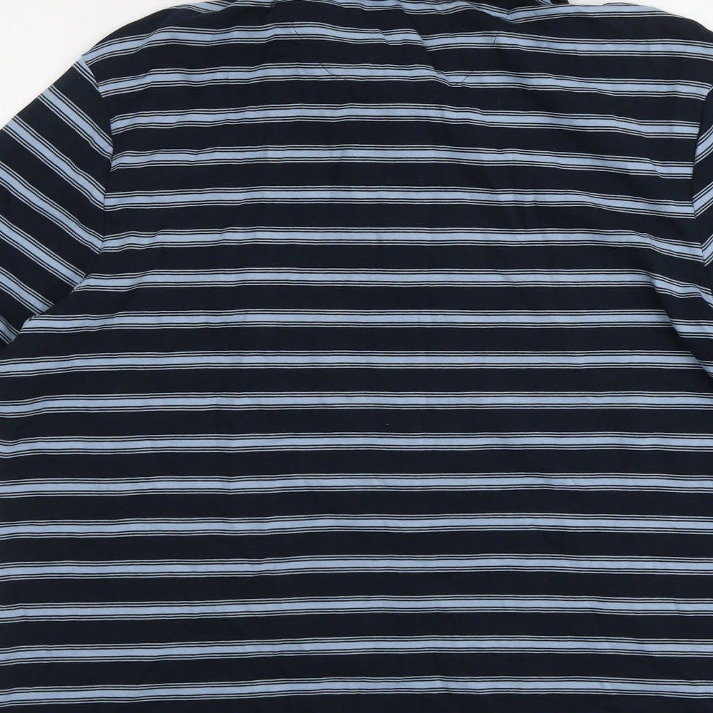 Marks and Spencer Mens Blue Striped Cotton Polo Size XL Collared Button