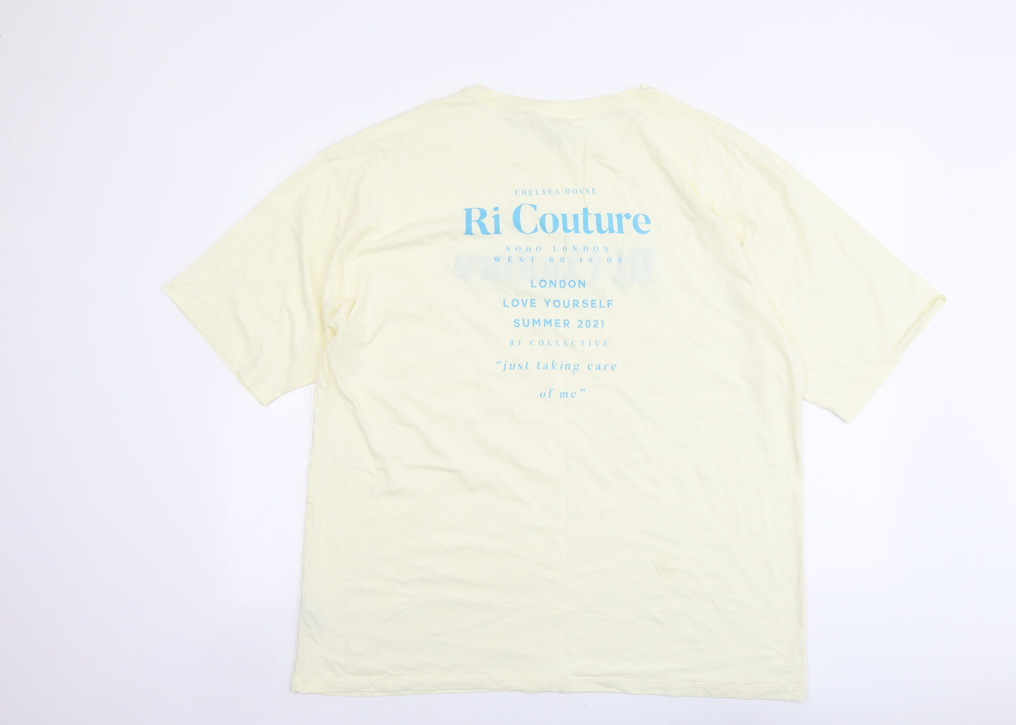River Island Womens Yellow Cotton Basic T-Shirt Size 14 Round Neck - Ri Couture