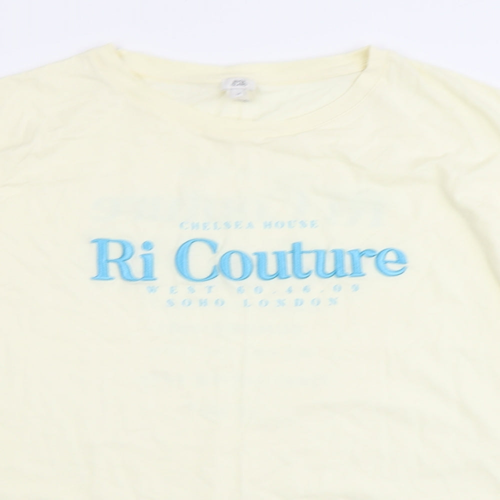 River Island Womens Yellow Cotton Basic T-Shirt Size 14 Round Neck - Ri Couture