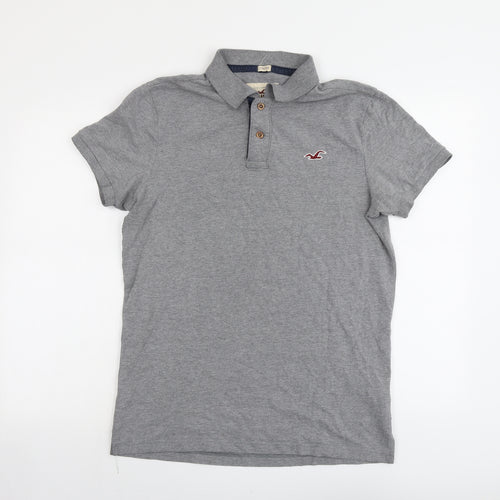 Hollister Mens Grey Cotton Polo Size M Collared Button