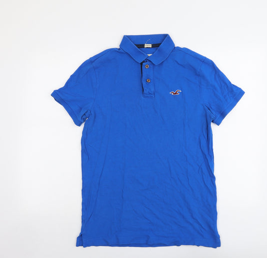 Hollister Mens Blue Cotton Polo Size M Collared Button