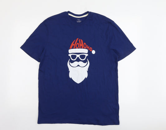 Marks and Spencer Mens Blue Cotton T-Shirt Size M Round Neck - Father Christmas