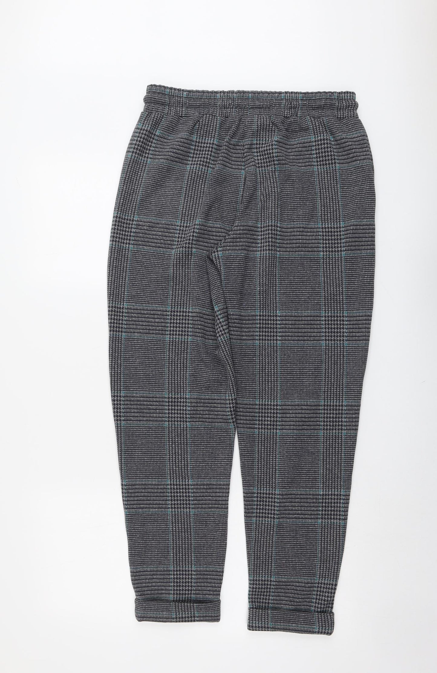 Marks and Spencer Womens Grey Plaid Polyester Trousers Size 10 L27 in Regular Drawstring