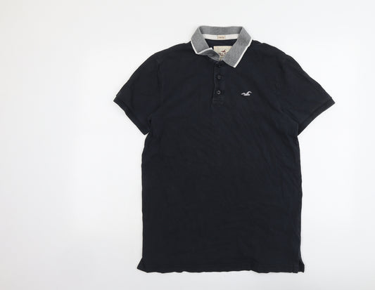 Hollister Mens Grey Cotton Polo Size M Collared Button