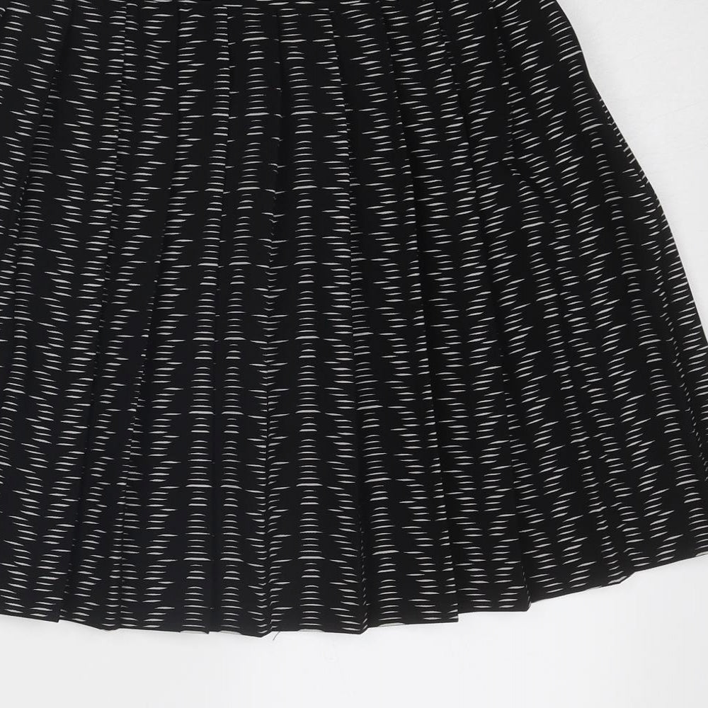 Marks and Spencer Womens Black Geometric Polyester Swing Skirt Size 8 Zip