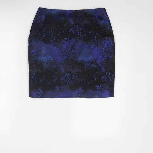 H&M Womens Blue Geometric Polyester A-Line Skirt Size 6 Zip