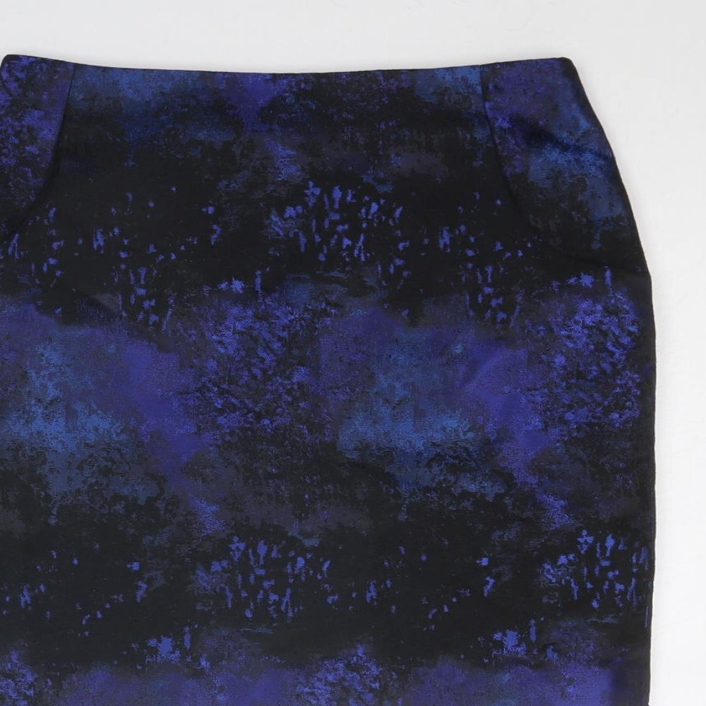 H&M Womens Blue Geometric Polyester A-Line Skirt Size 6 Zip