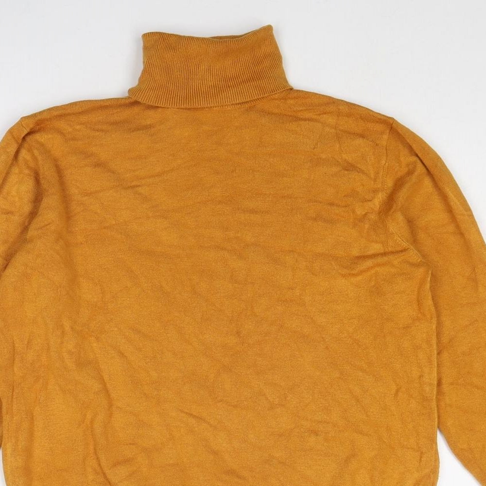 Zara Womens Orange Roll Neck Viscose Pullover Jumper Size L