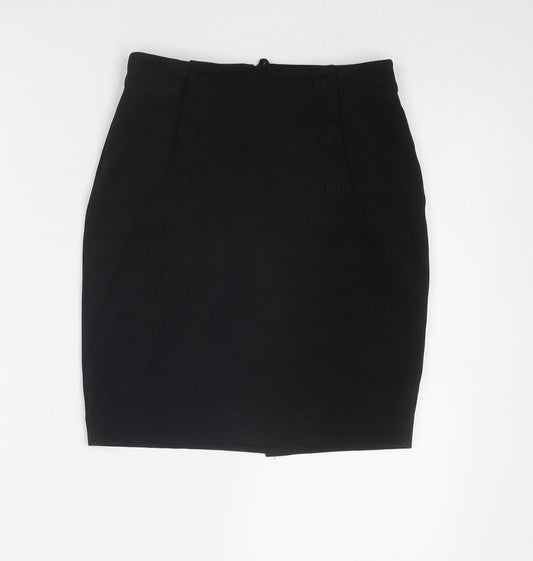 H&M Womens Black Polyester A-Line Skirt Size 4 Zip