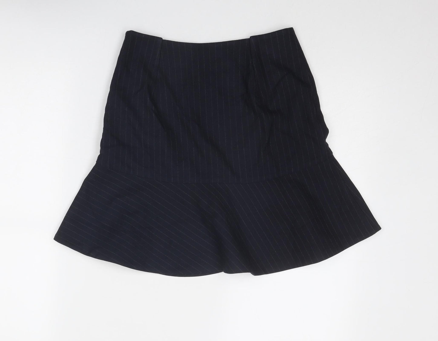 Zara Womens Blue Striped Viscose Swing Skirt Size S Zip