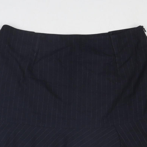Zara Womens Blue Striped Viscose Swing Skirt Size S Zip